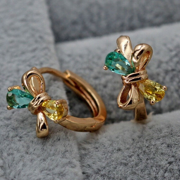 HOST PICK Gold Filled Citrine Emerald Topaz Bows - Picture 3 of 4